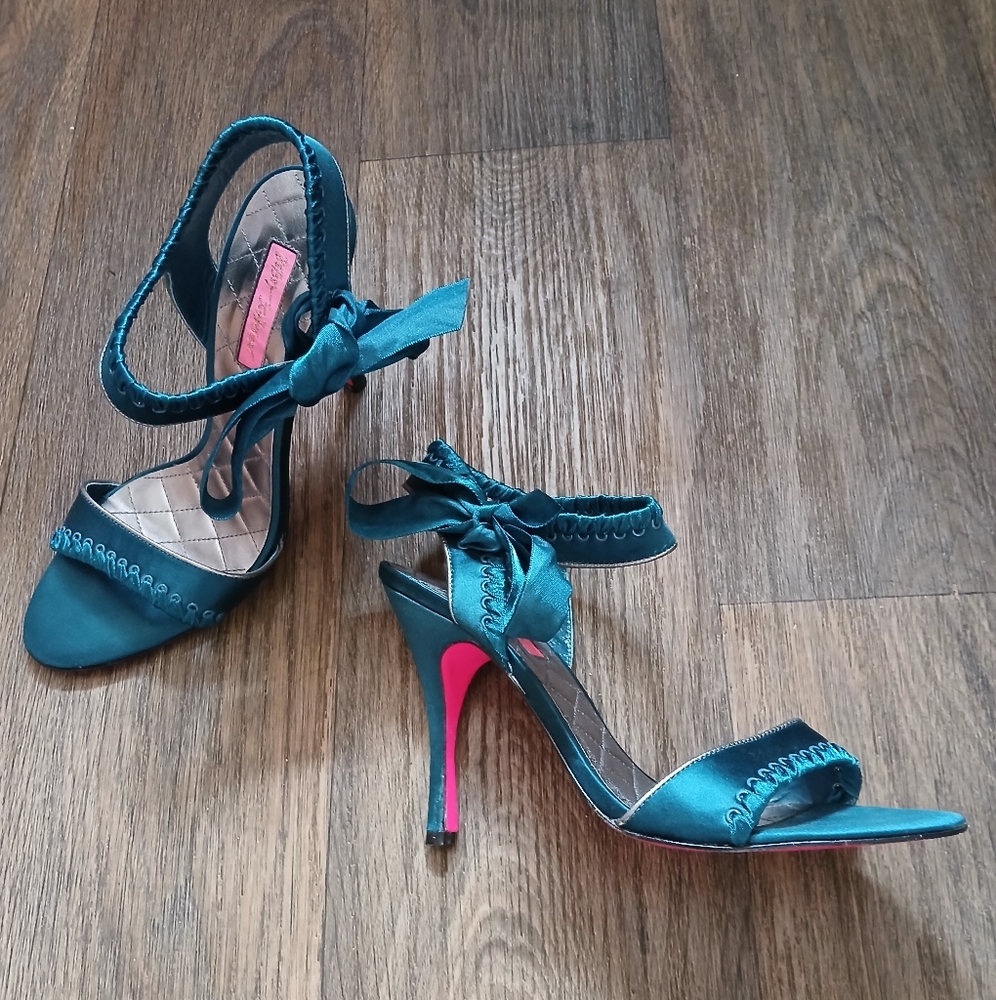Betsey Johnson Satin Bow Heel Sandals. 